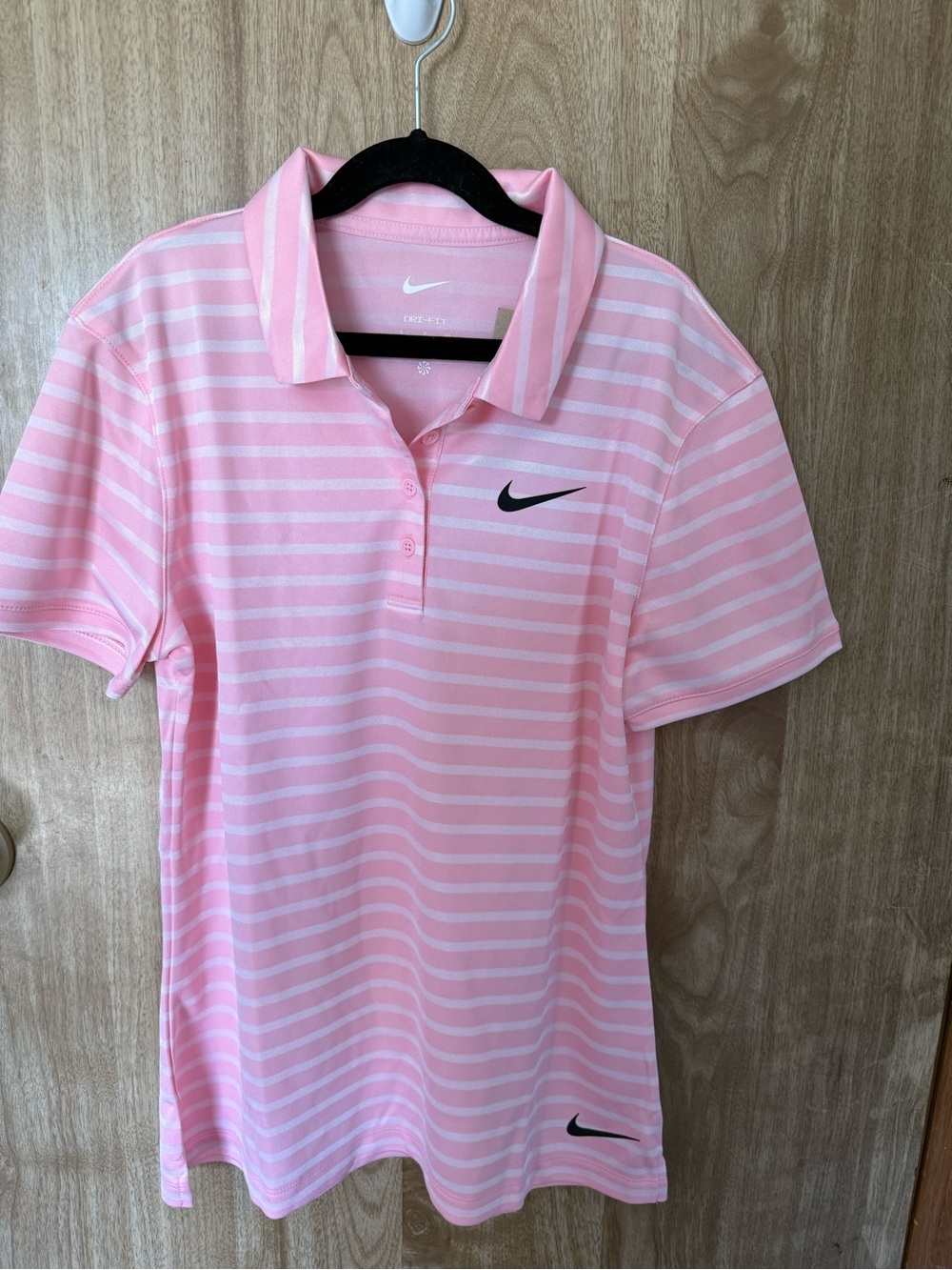 Nike Pink and White Striped Golf Polo